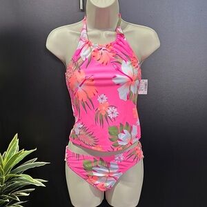 The Children’s Place UPF 50+ sun protection halter, bikini,tropical neon peony